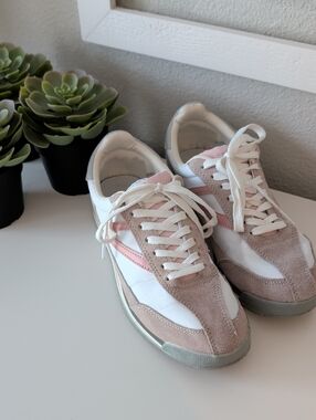 Tretorn Pink and White Retro Athletic Sneakers